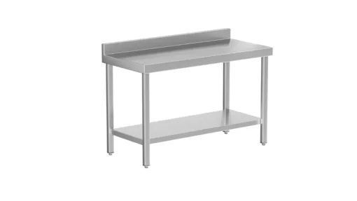 Mesa de trabajo de acero inoxidable con zócalo