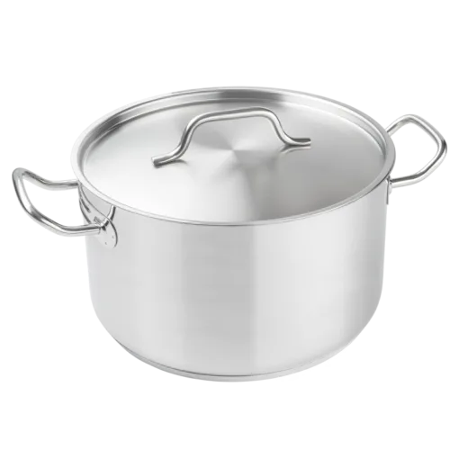 Cacerola alta de acero inoxidable con tapa. Apta para inducción.