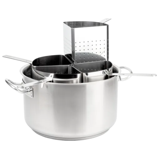 Conjunto cacerola + 4 coladores de pasta de acero inoxidable