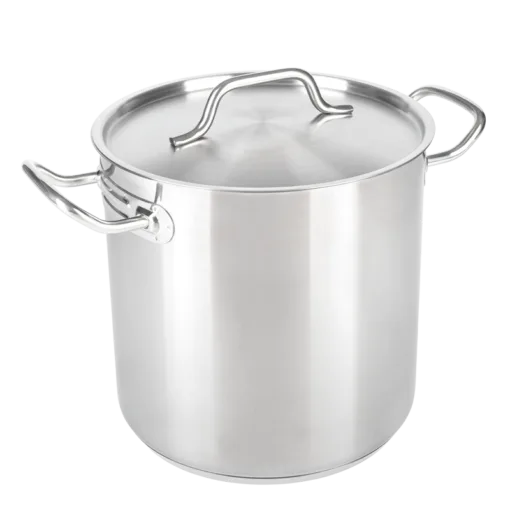 Olla recta de acero inoxidable con tapa. Apta para inducción.