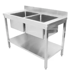 Alternative view of Fregadero doble con estante de acero inoxidable